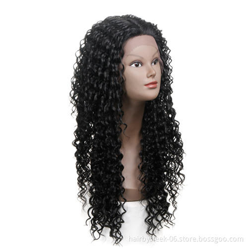 MAGIC 26"Inch Black Kinky Wave Hair Synthetic Lace Front Wig Heat Resistant Jerry Curly Hair Lace Front Wigs For Black Women